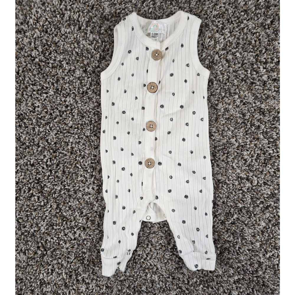 Willow + Whimsy baby romper Sz 0-3M cream-colored ribbed Black Dot
